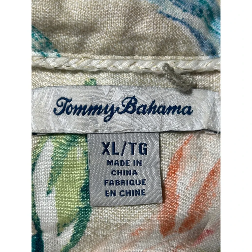 Tommy Bahama Womens XL Beige Floral 100% Linen Sleeveless Shirt Dress - CJ